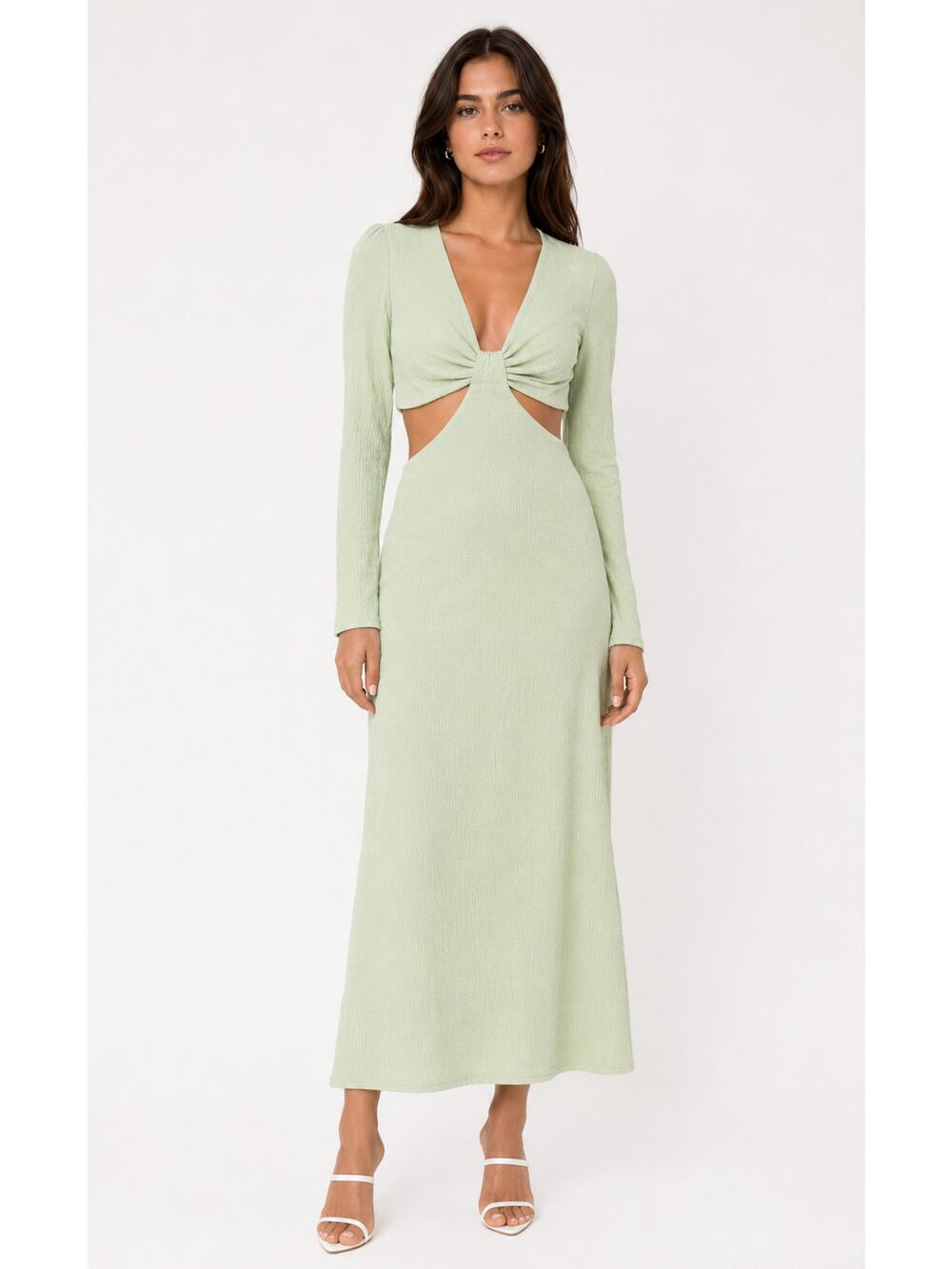 Fourteenth Place Sol Side Cutout Long Sleeve Midi Dress Green Womens Large New